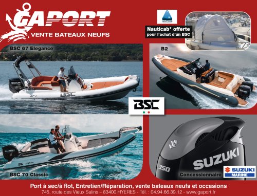 Sélection de bateaux neufs semi-rigides BSC et moteurs Suzuki